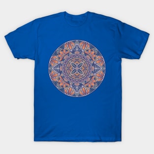 Floral Star Pacific Mandala white on blue T-Shirt